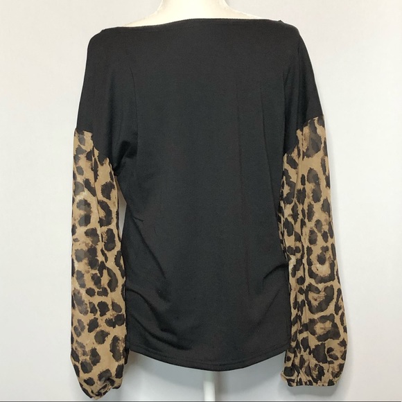 Wide neck Leopard Chiffon top. - Picture 4 of 8
